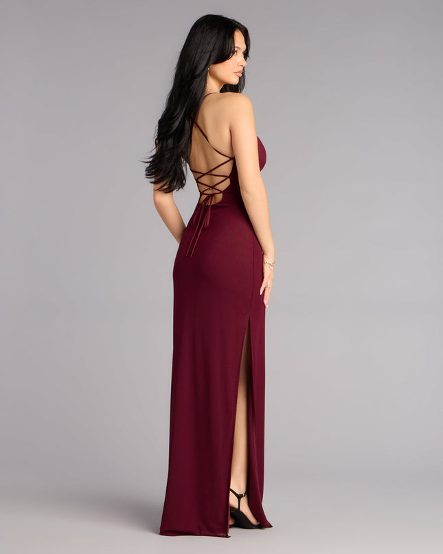 Adriane Beaded Floral Lace-Up Formal Dress