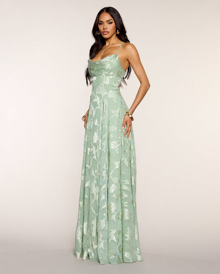 Vivienne Floral Brocade Lace-Up Dress