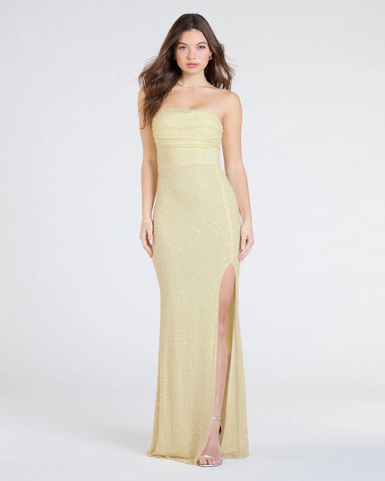 Cindy Beaded Strapless Column Formal Dress