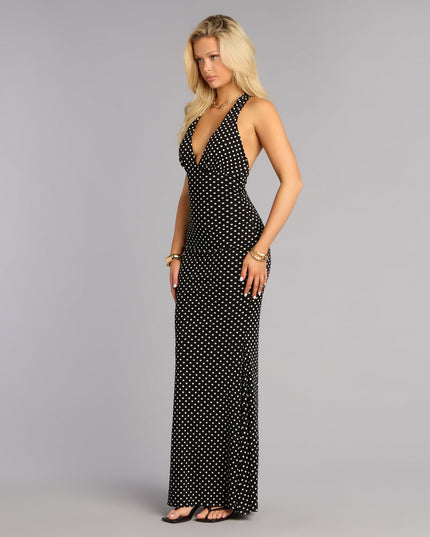 Major Charm Polka Dot Halter Maxi Dress