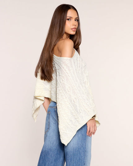 Off Balance Cable Knit Asymmetric Poncho Top