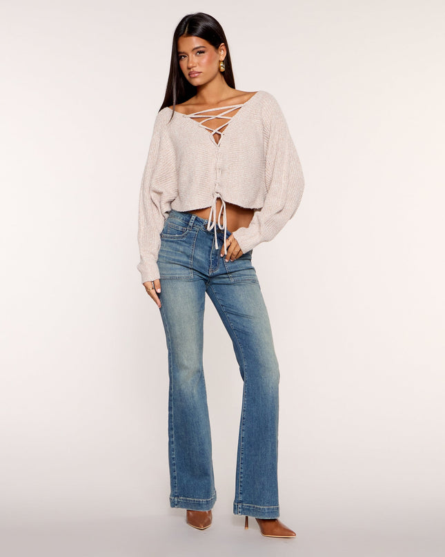 Soft Focus Lace Up Reversible Sweater Top