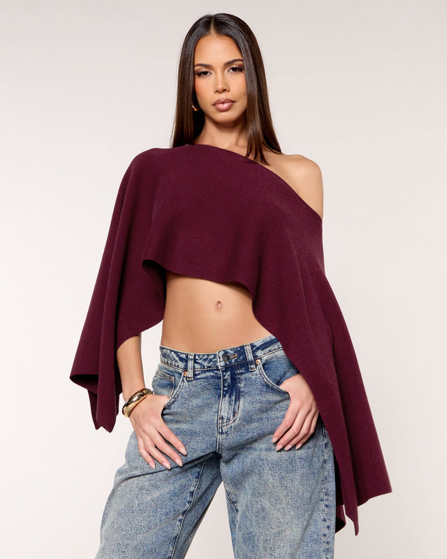 Side Note Cropped Asymmetric Poncho Top