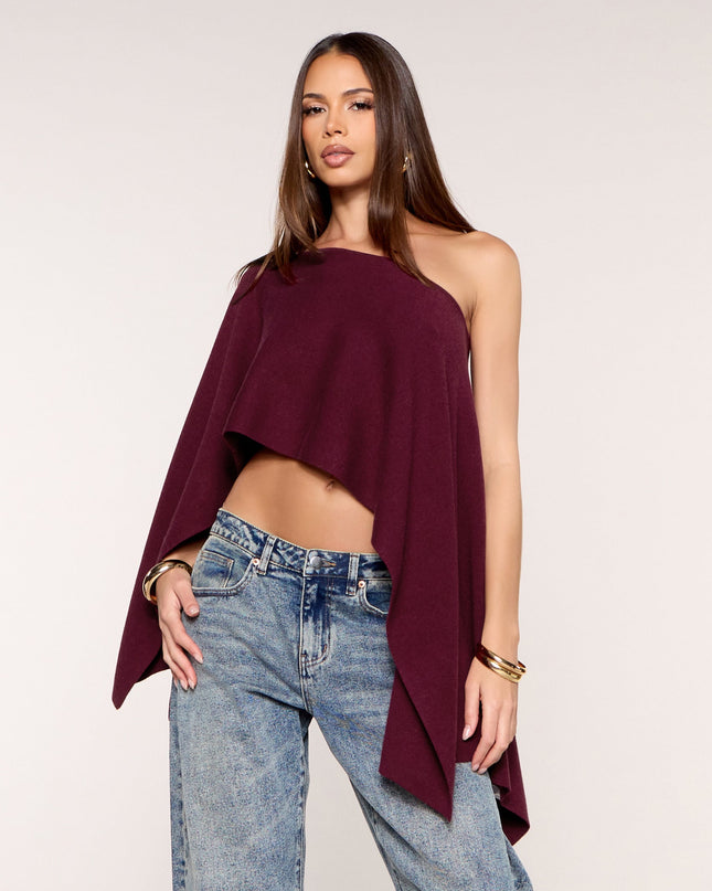 Side Note Cropped Asymmetric Poncho Top