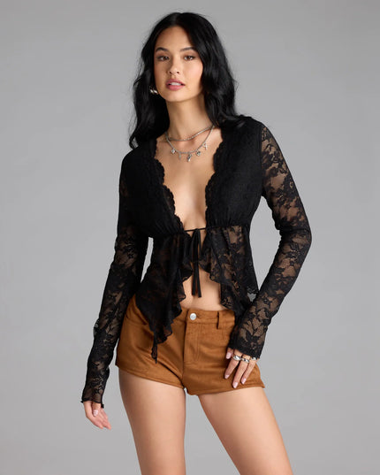 Delicate Flair Floral Lace Tie-Front Top