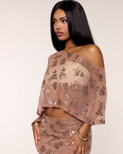 Shimmer Status Sequin Beaded Mesh Poncho