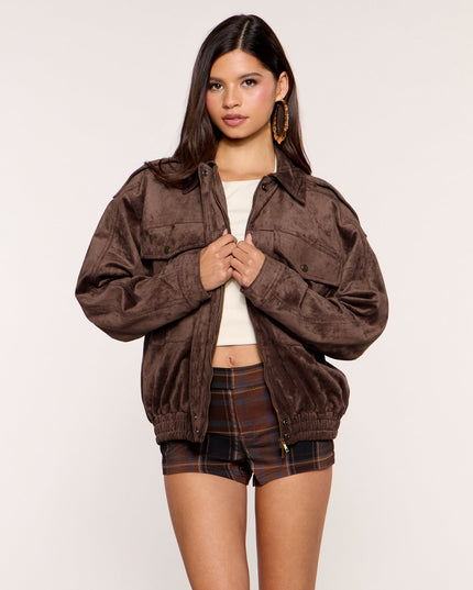Fall for This Faux Suede Bomber Jacket
