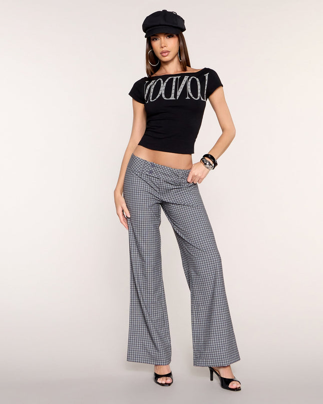 Checked Out Plaid Low-Rise Wide-Leg Pants