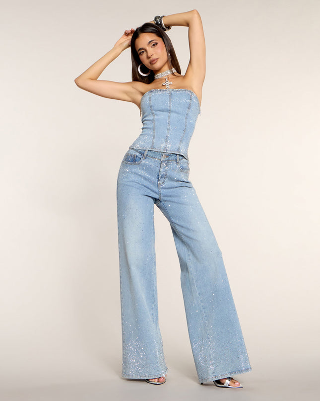 Catch the Flash Rhinestone Wide Leg Jeans