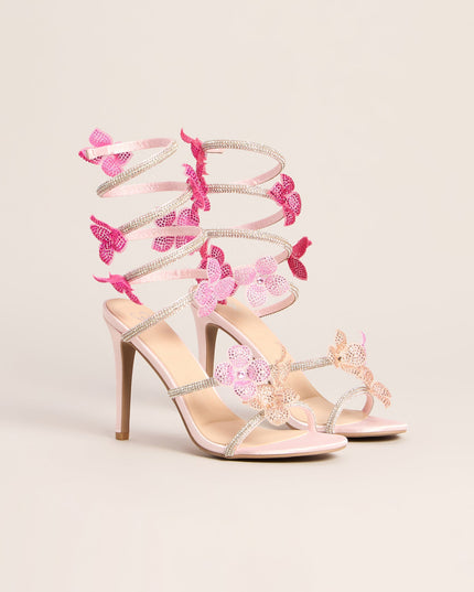 Glitzy Rhinestone Flower Spiral Stiletto Heels