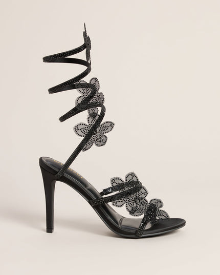 Glitzy Rhinestone Flower Spiral Stiletto Heels