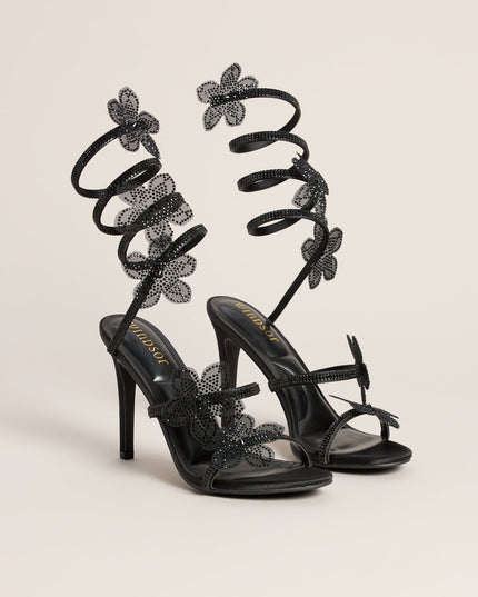Glitzy Rhinestone Flower Spiral Stiletto Heels