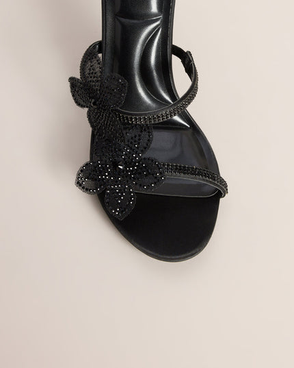 Glitzy Rhinestone Flower Spiral Stiletto Heels